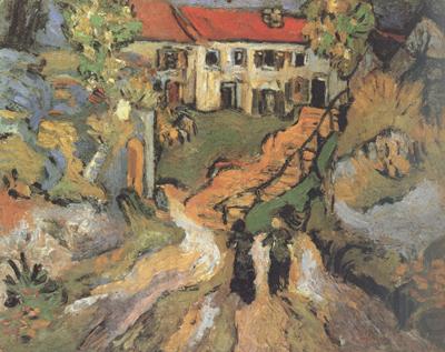 Vincent Van Gogh Village Street and Step in Auvers with Two Figures (nn04)